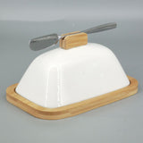 Maxbell Ceramic Butter Dish Multifunctional Butter Plate for Home Countertop Freezer White