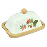 Maxbell Ceramic Butter Dish Multifunctional Butter Plate for Home Countertop Freezer Strawberry pattern