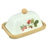 Maxbell Ceramic Butter Dish Multifunctional Butter Plate for Home Countertop Freezer Strawberry pattern