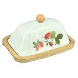 Maxbell Ceramic Butter Dish Multifunctional Butter Plate for Home Countertop Freezer Strawberry pattern