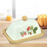 Maxbell Ceramic Butter Dish Multifunctional Butter Plate for Home Countertop Freezer Strawberry pattern