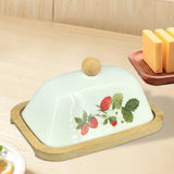 Maxbell Ceramic Butter Dish Multifunctional Butter Plate for Home Countertop Freezer Strawberry pattern