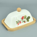 Maxbell Ceramic Butter Dish Multifunctional Butter Plate for Home Countertop Freezer Strawberry pattern