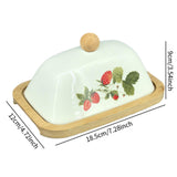Maxbell Ceramic Butter Dish Multifunctional Butter Plate for Home Countertop Freezer Strawberry pattern