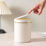 Maxbell Desktop Small Trash Can with Lid Compact Waste Basket for Dorm Bedroom Table White