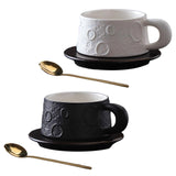 Ceramic Coffee Mug Gold Spoon for Latte Tea Milk Juice with Saucer and Spoon White