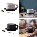 Ceramic Coffee Mug Gold Spoon for Latte Tea Milk Juice with Saucer and Spoon White