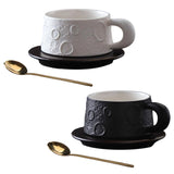 Ceramic Coffee Mug Gold Spoon for Latte Tea Milk Juice with Saucer and Spoon White