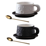 Ceramic Coffee Mug Gold Spoon for Latte Tea Milk Juice with Saucer and Spoon White