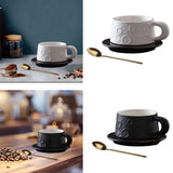 Ceramic Coffee Mug Gold Spoon for Latte Tea Milk Juice with Saucer and Spoon White