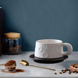 Ceramic Coffee Mug Gold Spoon for Latte Tea Milk Juice with Saucer and Spoon White