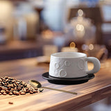 Ceramic Coffee Mug Gold Spoon for Latte Tea Milk Juice with Saucer and Spoon White