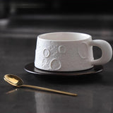 Ceramic Coffee Mug Gold Spoon for Latte Tea Milk Juice with Saucer and Spoon White