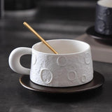 Ceramic Coffee Mug Gold Spoon for Latte Tea Milk Juice with Saucer and Spoon White