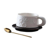 Ceramic Coffee Mug Gold Spoon for Latte Tea Milk Juice with Saucer and Spoon White