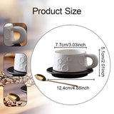 Ceramic Coffee Mug Gold Spoon for Latte Tea Milk Juice with Saucer and Spoon White
