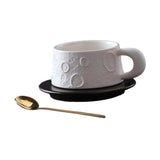 Ceramic Coffee Mug Gold Spoon for Latte Tea Milk Juice with Saucer and Spoon White