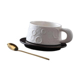Ceramic Coffee Mug Gold Spoon for Latte Tea Milk Juice with Saucer and Spoon White