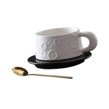 Ceramic Coffee Mug Gold Spoon for Latte Tea Milk Juice with Saucer and Spoon White