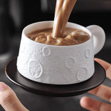 Ceramic Coffee Mug Gold Spoon for Latte Tea Milk Juice with Saucer and Spoon White