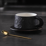 Ceramic Coffee Mug Gold Spoon for Latte Tea Milk Juice with Saucer and Spoon Black