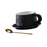 Ceramic Coffee Mug Gold Spoon for Latte Tea Milk Juice with Saucer and Spoon Black