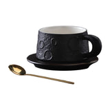 Ceramic Coffee Mug Gold Spoon for Latte Tea Milk Juice with Saucer and Spoon Black