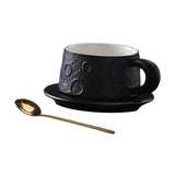 Ceramic Coffee Mug Gold Spoon for Latte Tea Milk Juice with Saucer and Spoon Black