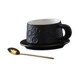Ceramic Coffee Mug Gold Spoon for Latte Tea Milk Juice with Saucer and Spoon Black