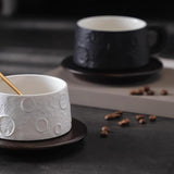 Ceramic Coffee Mug Gold Spoon for Latte Tea Milk Juice with Saucer and Spoon Black