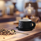 Ceramic Coffee Mug Gold Spoon for Latte Tea Milk Juice with Saucer and Spoon Black