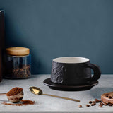Ceramic Coffee Mug Gold Spoon for Latte Tea Milk Juice with Saucer and Spoon Black
