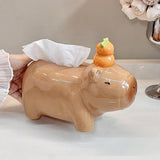 Maxbell Cute Ceramic Capybara Shaped Tissue Box for Kitchen Countertop Bedside Table Climbing