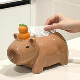 Maxbell Cute Ceramic Capybara Shaped Tissue Box for Kitchen Countertop Bedside Table Climbing