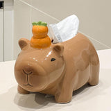 Maxbell Cute Ceramic Capybara Shaped Tissue Box for Kitchen Countertop Bedside Table Climbing