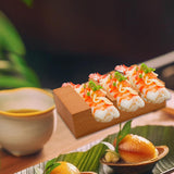 Maxbell Wood Sushi Tacos Holder Decor Display Stand for Food Themed Party Restaurant Light Brown