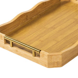 Maxbell Bamboo Serving Tray Breakfast Multipurpose Dinner Tea Tray with Metal Handle S Wood Color