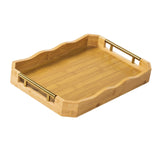 Maxbell Bamboo Serving Tray Breakfast Multipurpose Dinner Tea Tray with Metal Handle S Wood Color