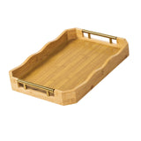 Maxbell Bamboo Serving Tray Breakfast Multipurpose Dinner Tea Tray with Metal Handle S Wood Color
