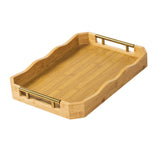 Maxbell Bamboo Serving Tray Breakfast Multipurpose Dinner Tea Tray with Metal Handle S Wood Color