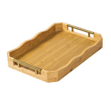 Maxbell Bamboo Serving Tray Breakfast Multipurpose Dinner Tea Tray with Metal Handle S Wood Color