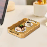 Maxbell Bamboo Serving Tray Breakfast Multipurpose Dinner Tea Tray with Metal Handle S Wood Color