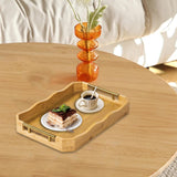 Maxbell Bamboo Serving Tray Breakfast Multipurpose Dinner Tea Tray with Metal Handle S Wood Color