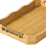 Maxbell Bamboo Serving Tray Breakfast Multipurpose Dinner Tea Tray with Metal Handle L Wood Color