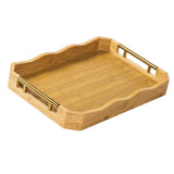 Maxbell Bamboo Serving Tray Breakfast Multipurpose Dinner Tea Tray with Metal Handle L Wood Color