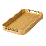 Maxbell Bamboo Serving Tray Breakfast Multipurpose Dinner Tea Tray with Metal Handle L Wood Color