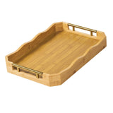 Maxbell Bamboo Serving Tray Breakfast Multipurpose Dinner Tea Tray with Metal Handle L Wood Color
