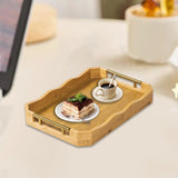 Maxbell Bamboo Serving Tray Breakfast Multipurpose Dinner Tea Tray with Metal Handle L Wood Color