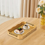 Maxbell Bamboo Serving Tray Breakfast Multipurpose Dinner Tea Tray with Metal Handle L Wood Color