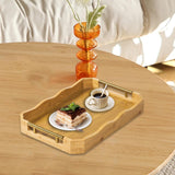 Maxbell Bamboo Serving Tray Breakfast Multipurpose Dinner Tea Tray with Metal Handle L Wood Color